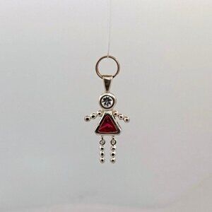 Vintage Sterling Silver 925 Girl Pendant Ruby Red Triangle Gem Estate Jewelry